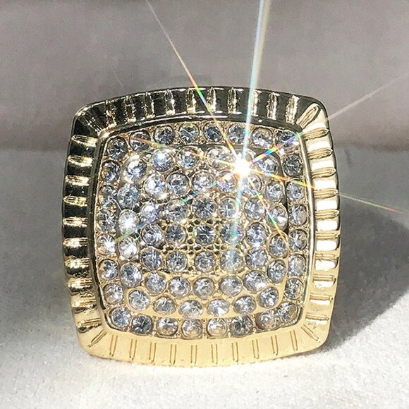 🔥Luxury Big Crystal Rhinestone CZ Wedding Iced Out Gold Plated Ring,UNVN12392 - Picture 3 of 12